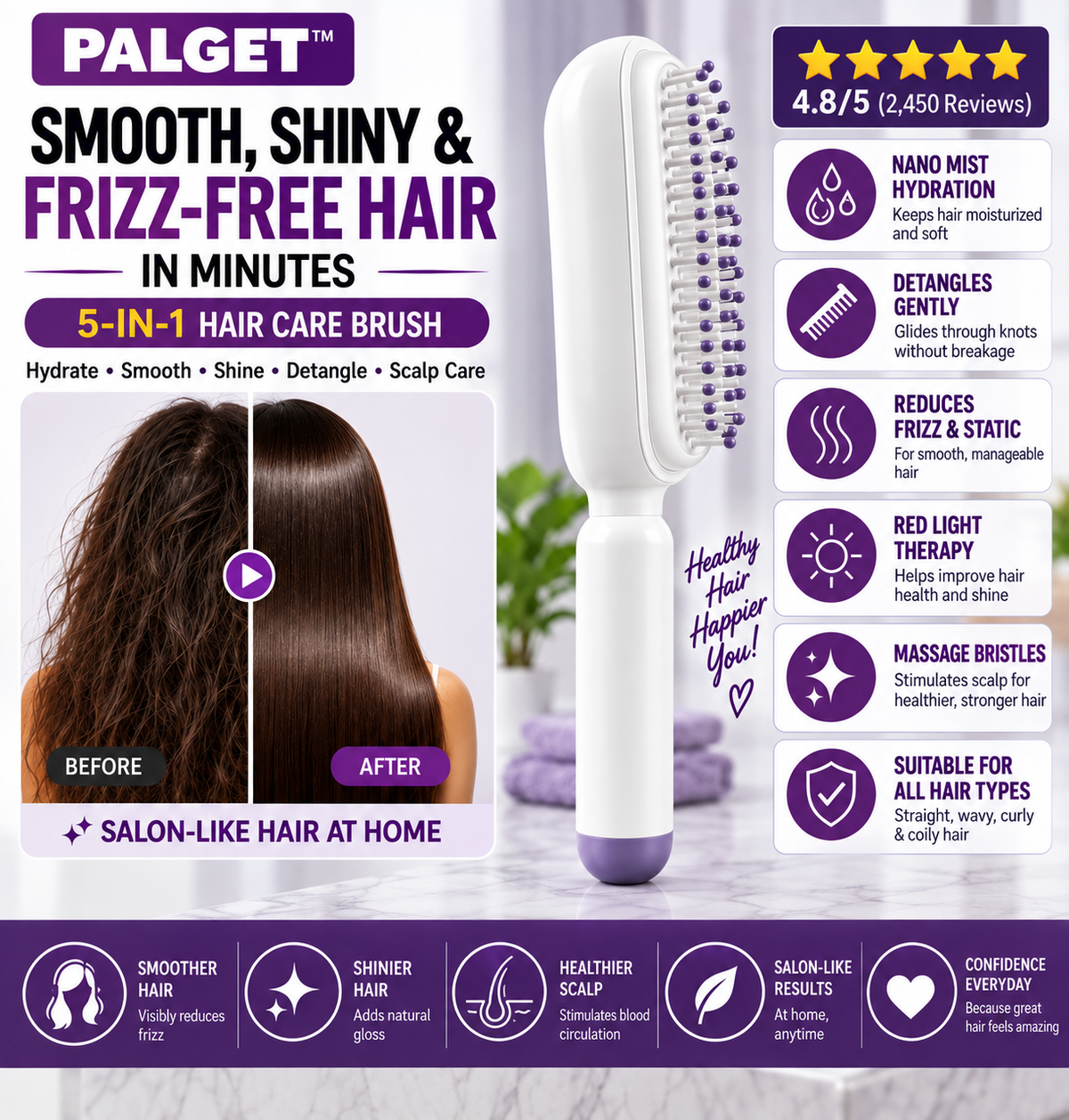 Palget™ Anti-Frizz Brush - Smooth. Shine. Gloss Up.