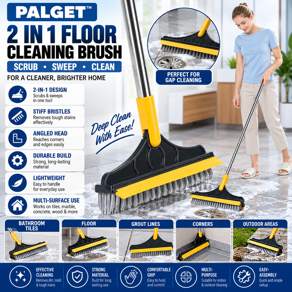 Palget™  2 In 1 Floor Cleaning Brush With Soft Scraper