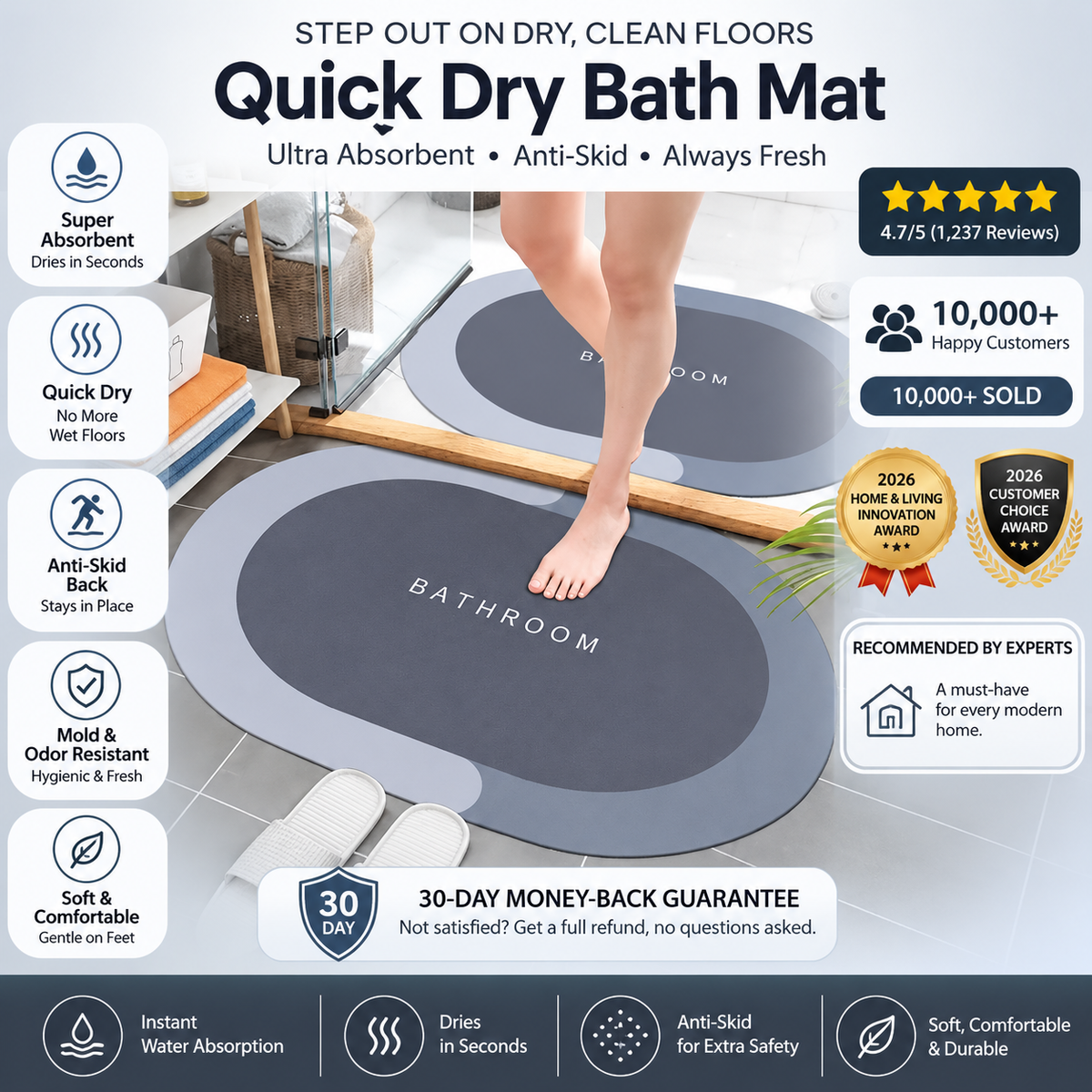 Palget™ - Quick Dry Super Absorbent Anti-Skid Bath Mat